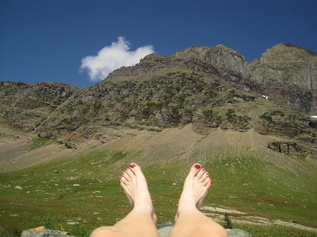 Taking a break to cool off after a hard hike up to 50 Mountain.