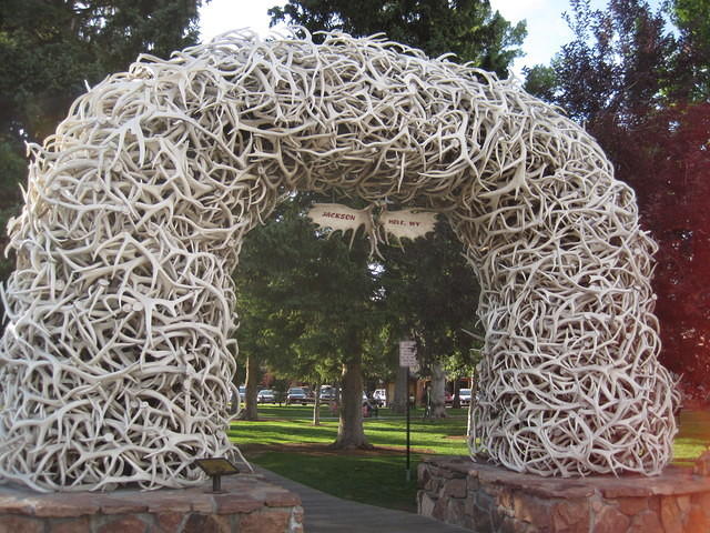 Elk antler arch in Jackson Hole, Wyoming.  (Don't worry, the elk drop their antlers every year)