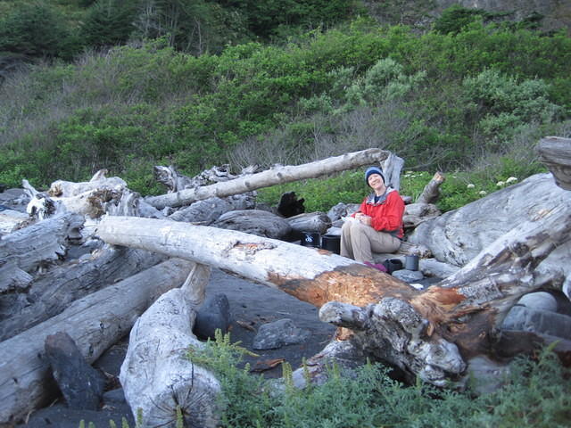 Kim cooking dinner at Shipman Creek