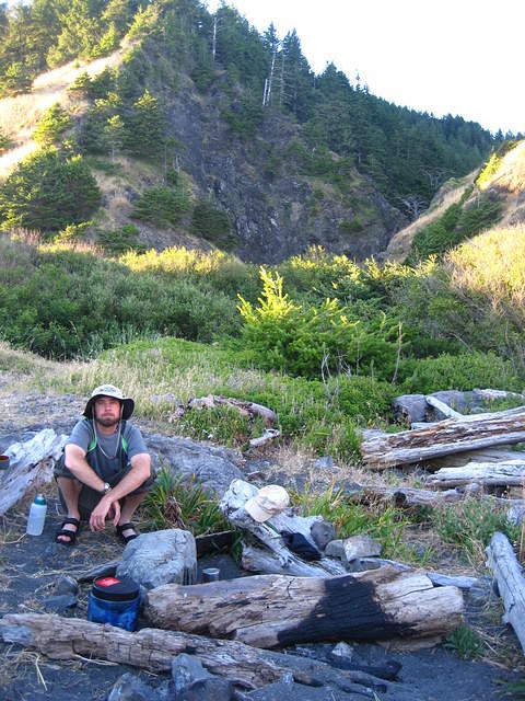 Relaxing after a long day of hiking in deep sand and lots of boulder hopping.