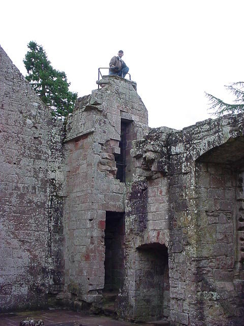 Mickey assended the tower through the tight winding staircase