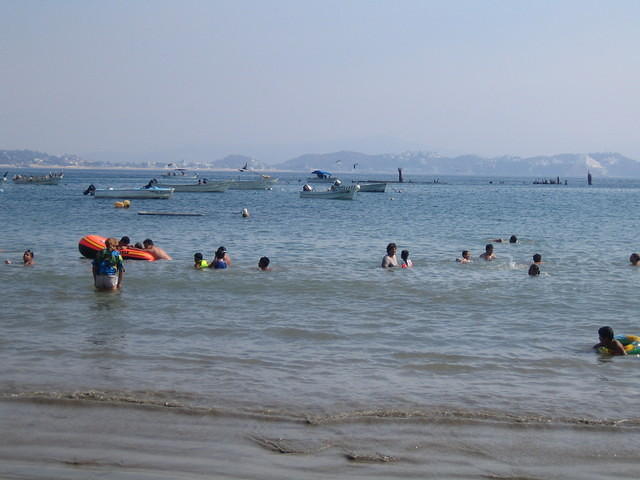 The wreck we scuba dove around is in the distance.