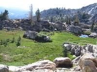 The alpine meadow that we looked down upon from the rocks above our campsite.